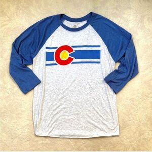 NWOT Colorado Blue and Gray Raglan T-Shirt with Logo, size Medium